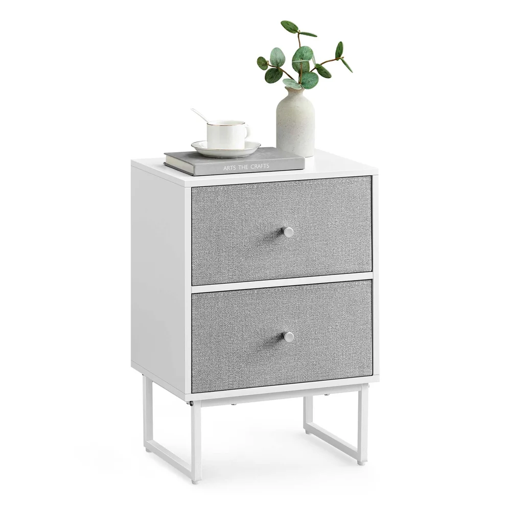 Set of 2 Bed Side Tables with Fabric Drawers Cloud White and Dove - Image 3