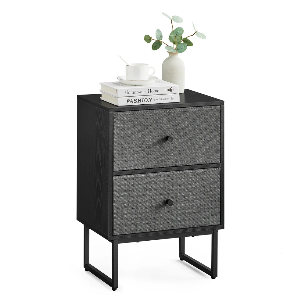 Set of 2 Bed Side Tables with Fabric Drawers Cloud White and Dove - Image 4