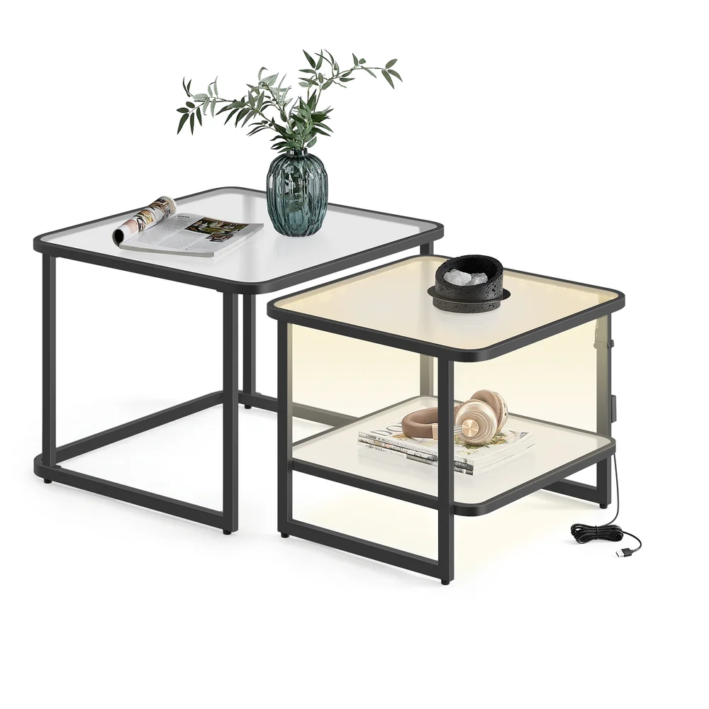 Modern Square Side Tables with Bottom Shelf