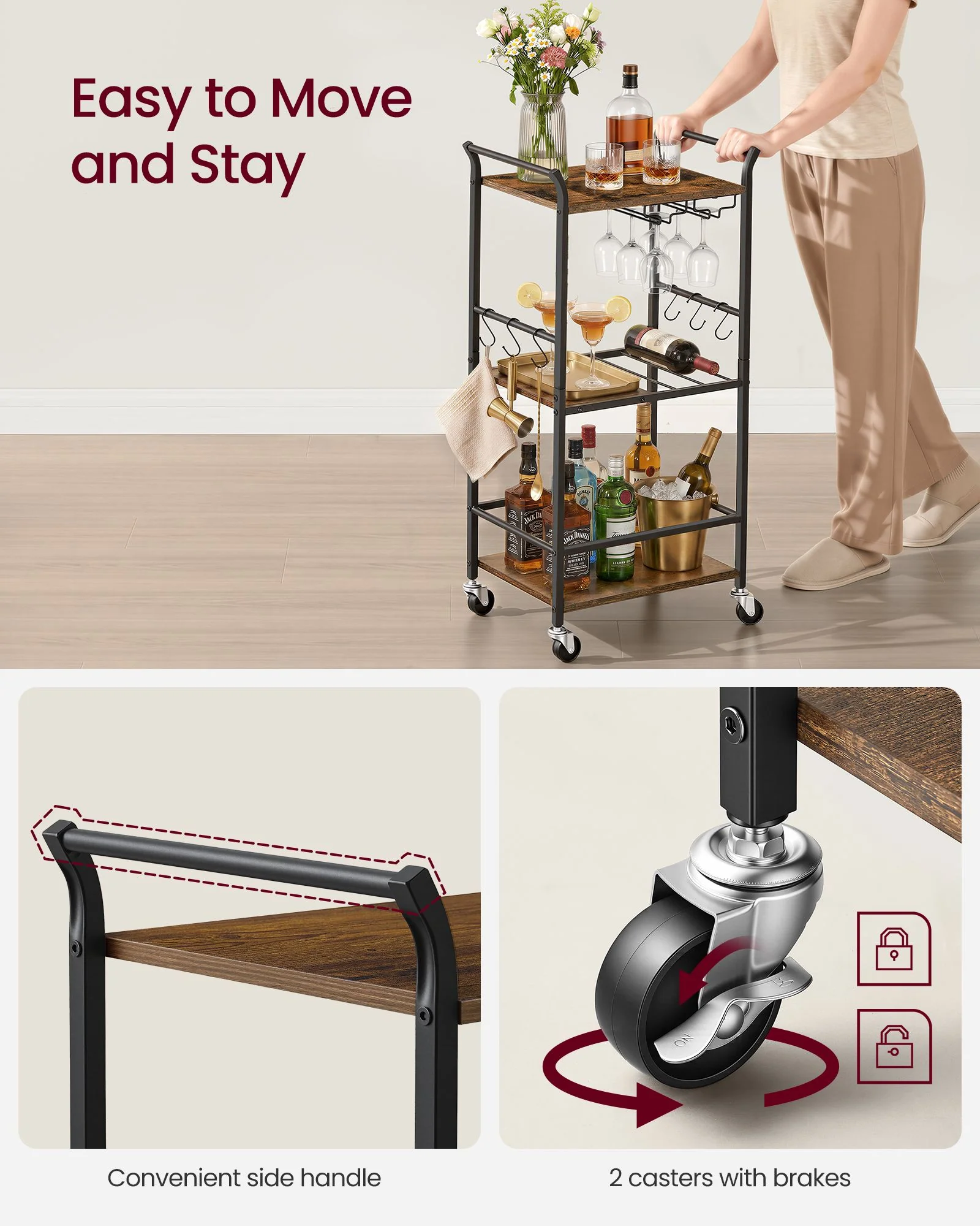 VASAGLE 3-Tier Bar Cart