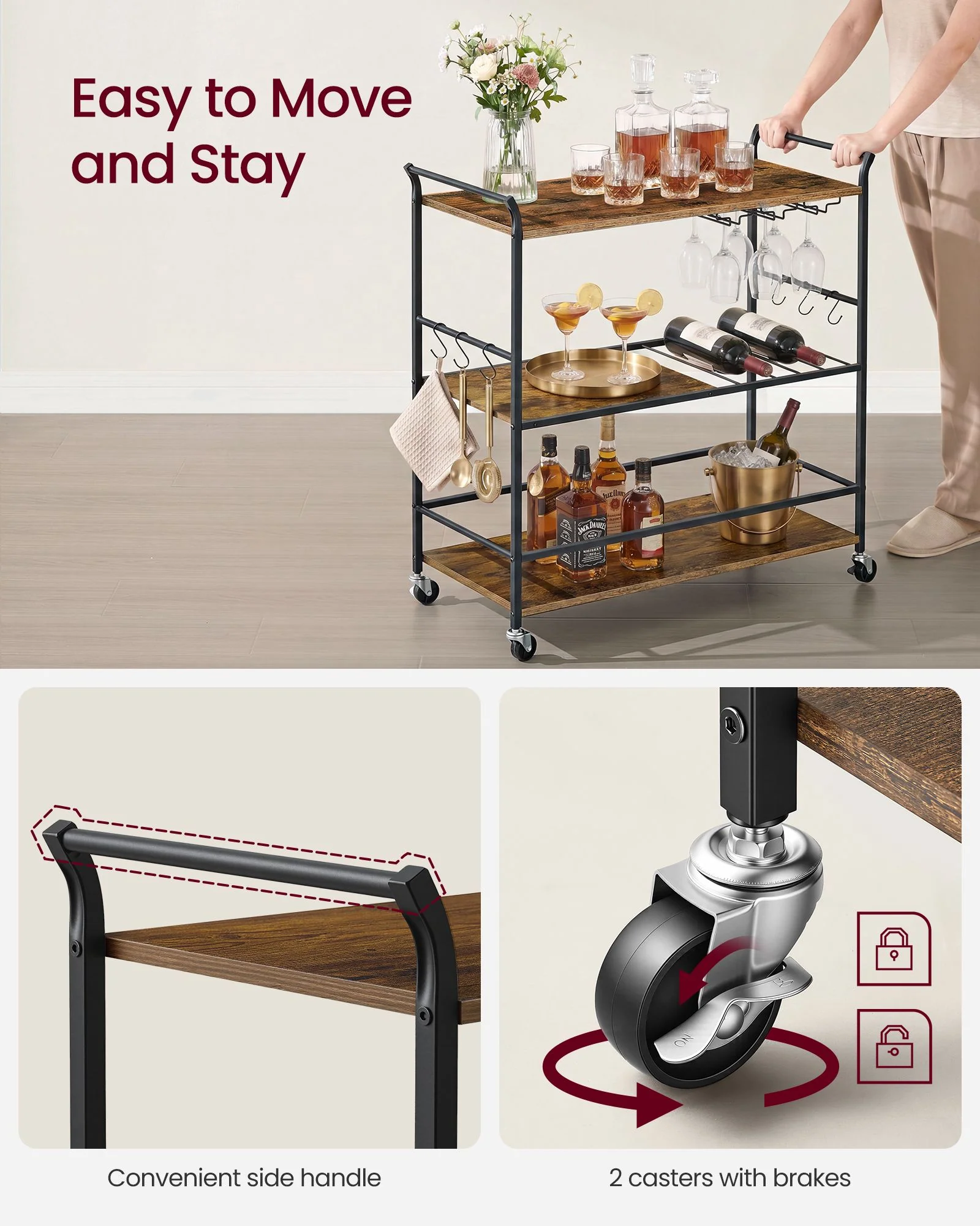 VASAGLE 3-Tier Bar Cart - Image 3