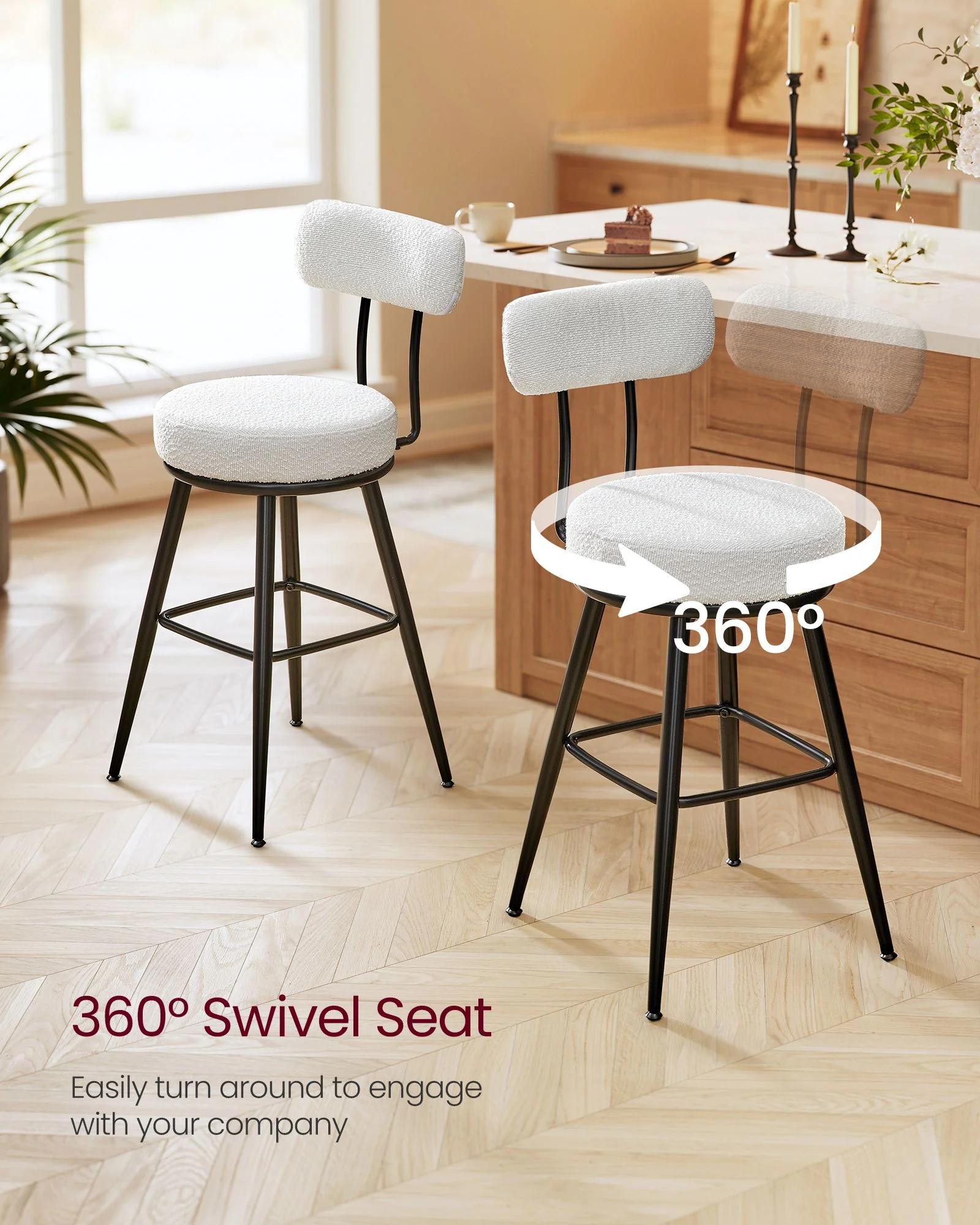 VASAGLE 360° Swivel Bar Stools Set of 4