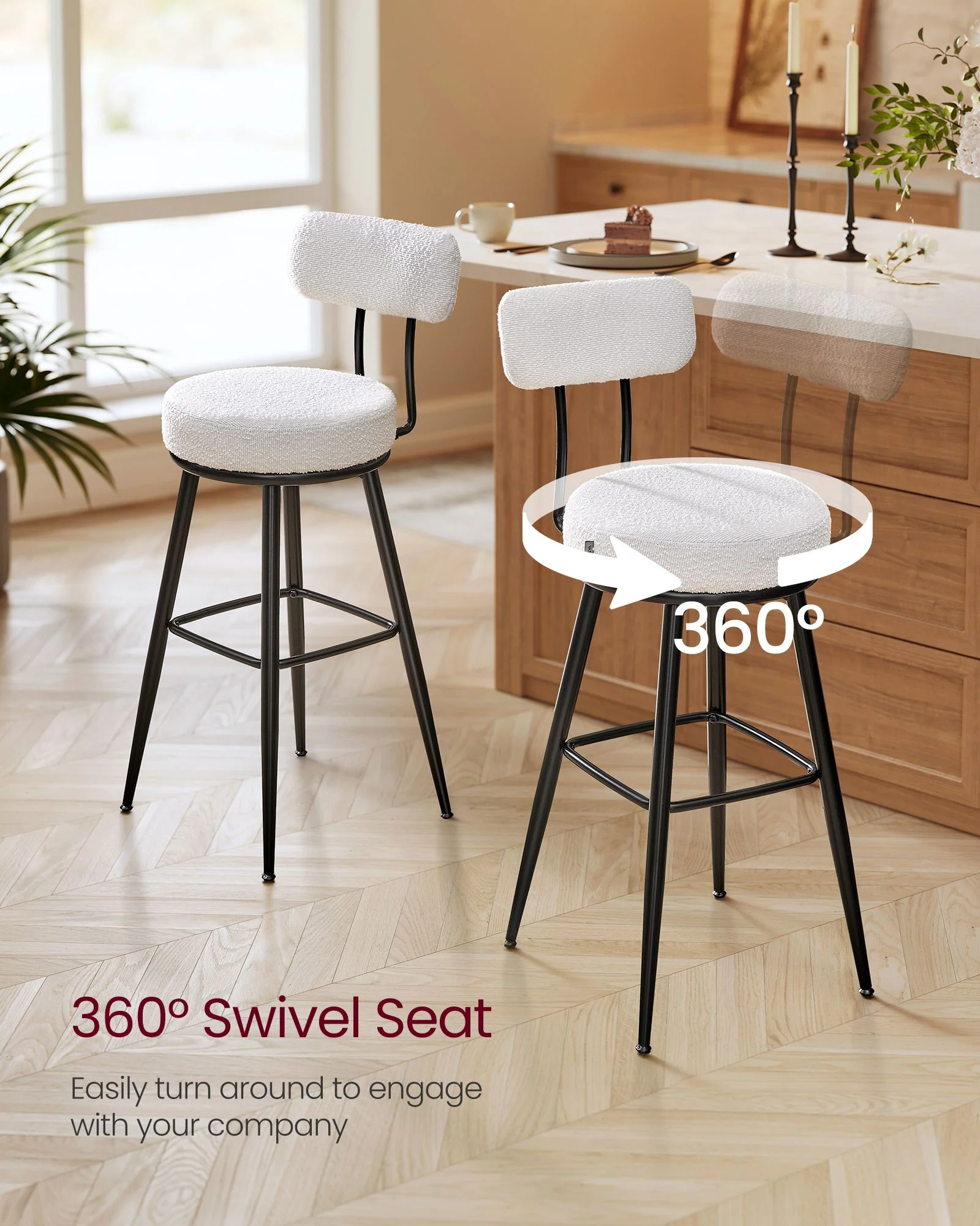 VASAGLE 360° Swivel Bar Stools Set of 4 - Image 2