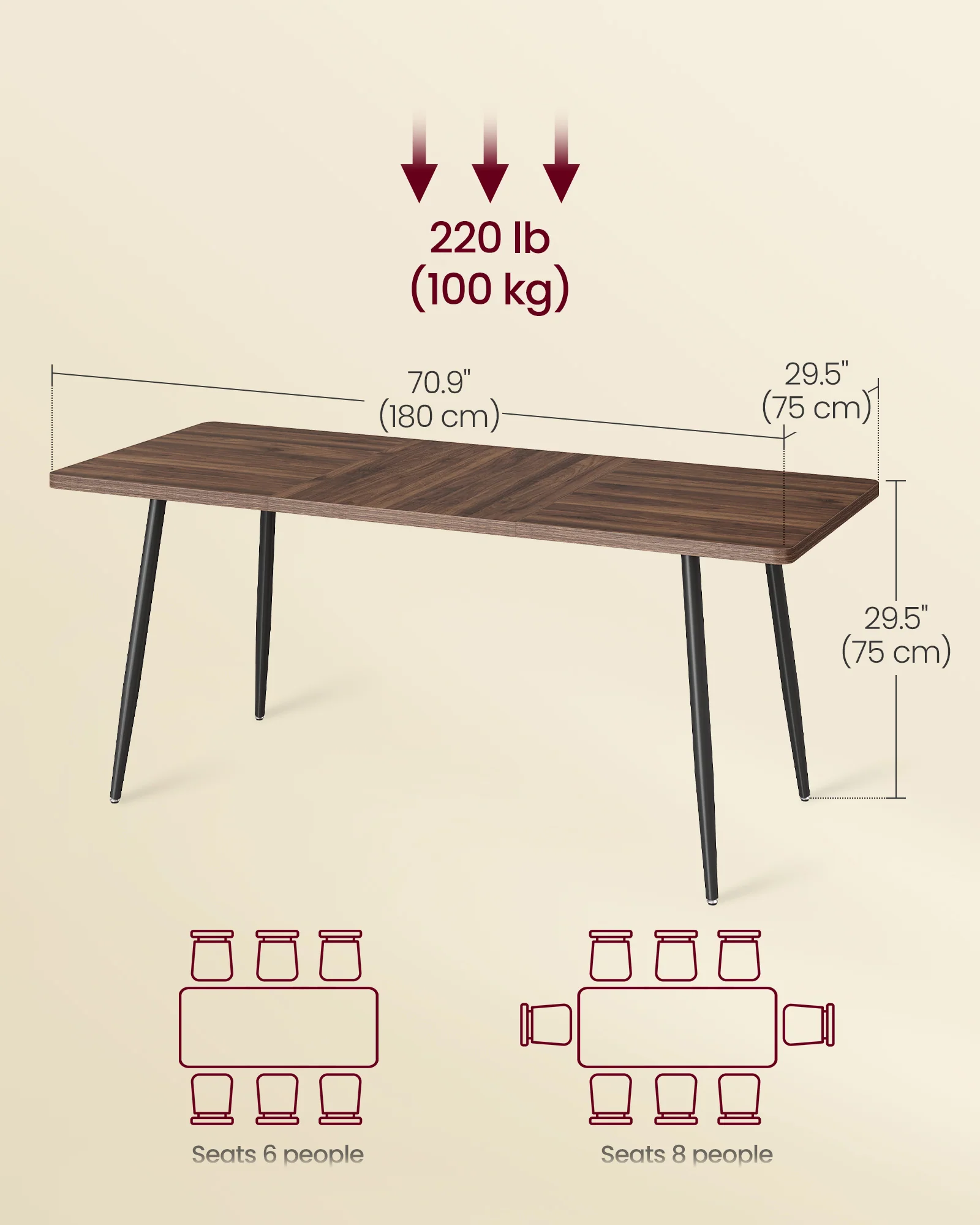 VASAGLE 70.9" Dining Table for 6-8 People