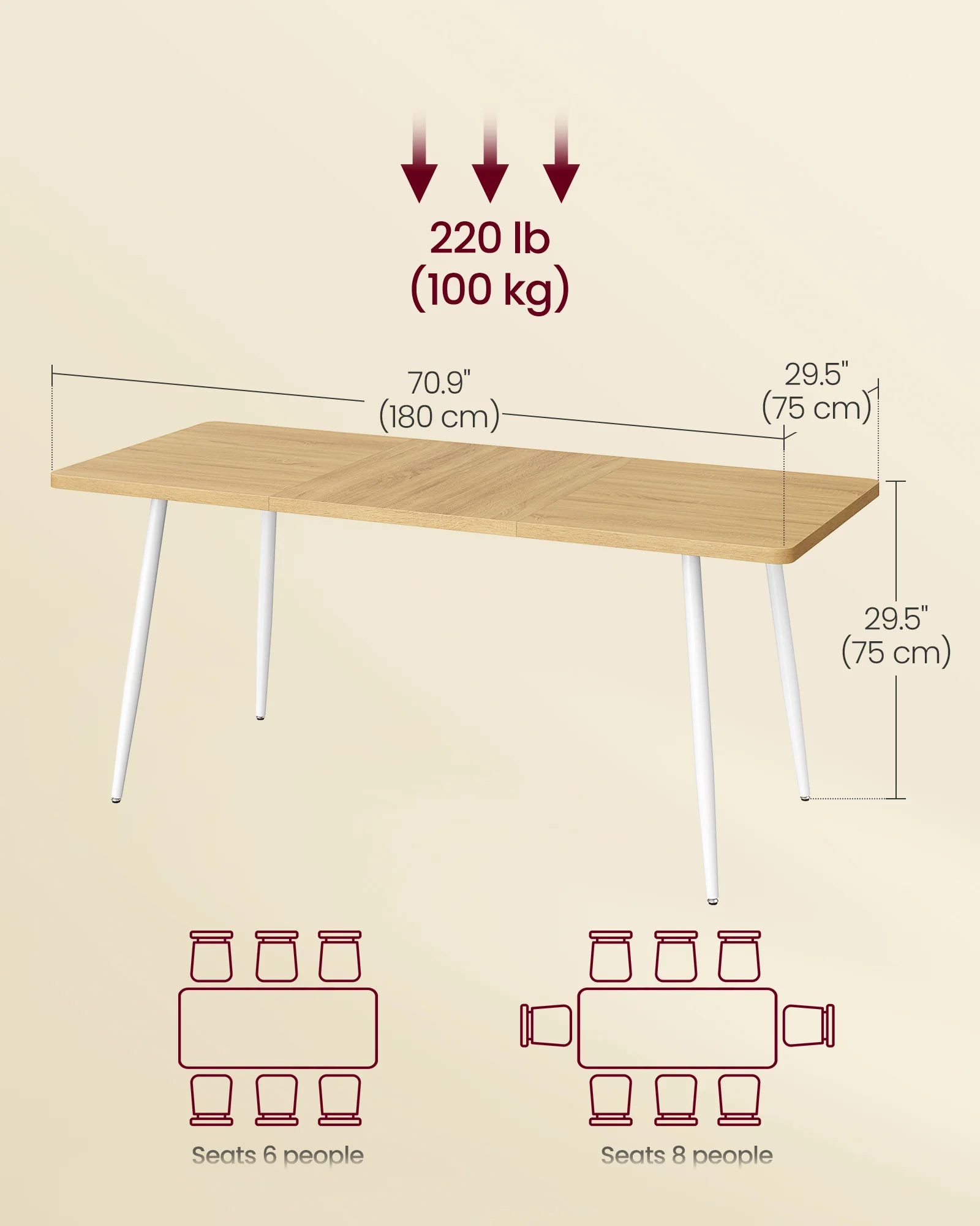 VASAGLE 70.9" Dining Table for 6-8 People - Image 2