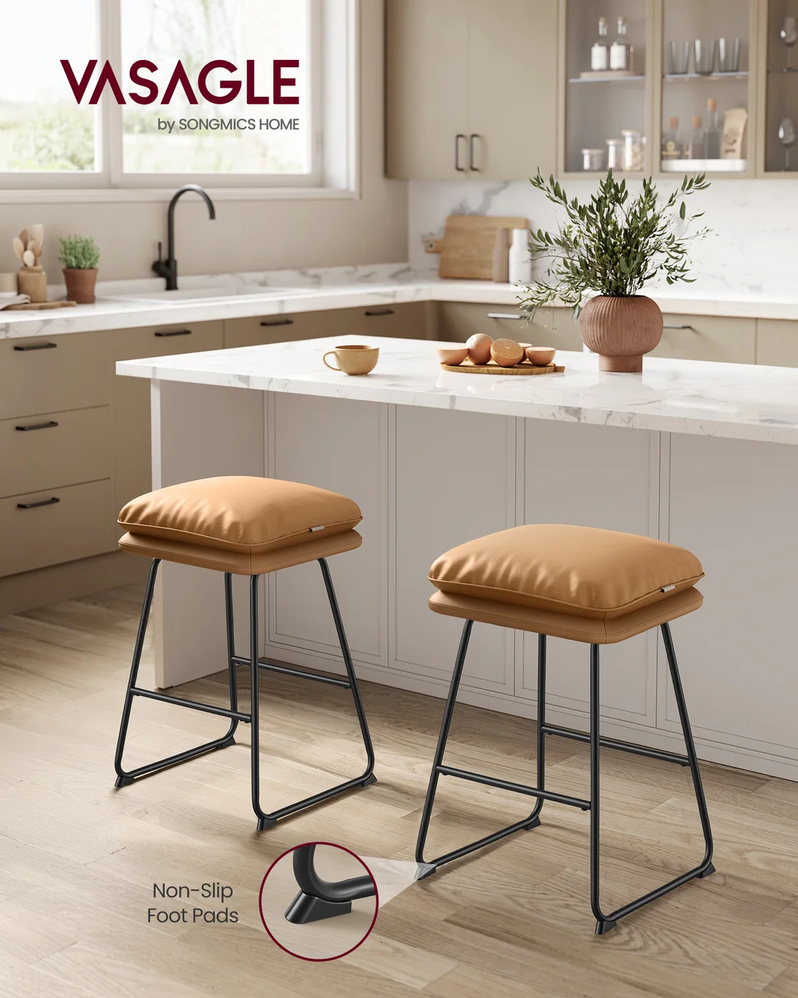 Bar Stools Set of 2 with Soft Cushion and Sled Base - Image 2