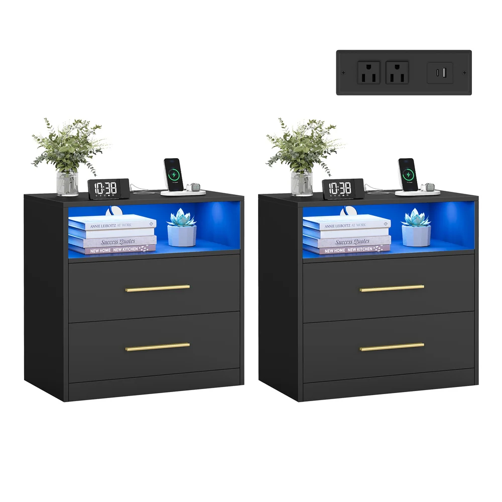 CUSTOS Collection - Nightstand with Charging Station, LED Lights - Image 2