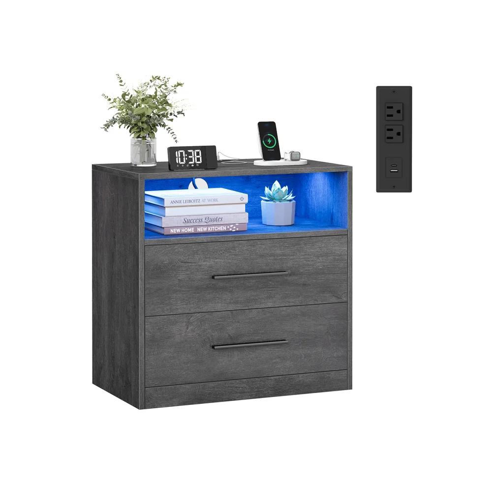 CUSTOS Collection - Nightstand with Charging Station, LED Lights - Image 5