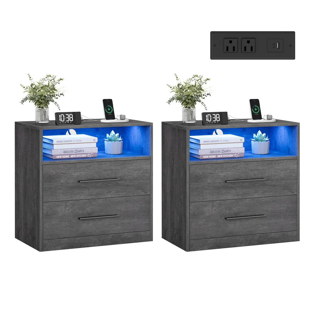 CUSTOS Collection - Nightstand with Charging Station, LED Lights - Image 6
