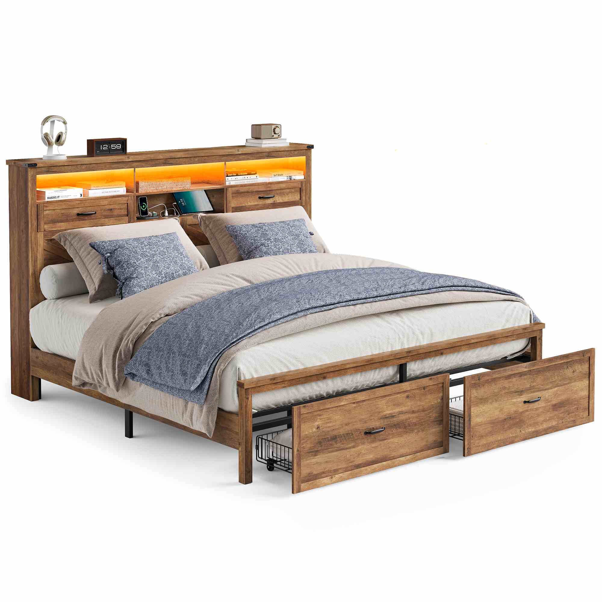 VASAGLE King Bed Frame with Storage Headboard - Image 2