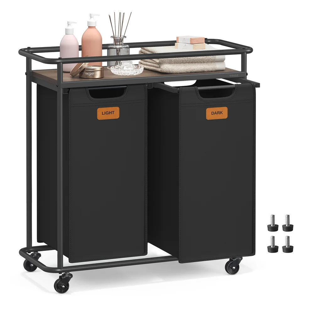 VASAGLE Laundry Sorter, Laundry Hamper with Wheels, 26.4 Gal. (100 L) Portable Rolling Cart Baskets with Shelf