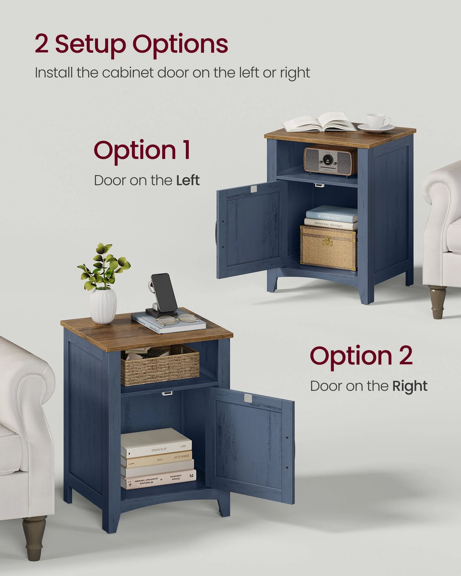 VASAGLE LIRY Collection - Farmhouse Nightstand with Barn Door