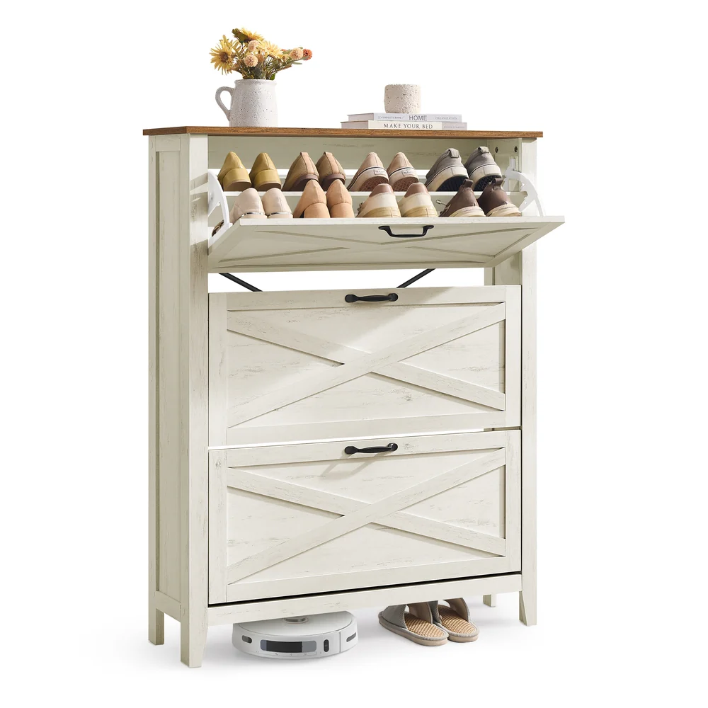 Liry Collection - Shoe Storage Cabinet Organizer with 3 Flip Drawers