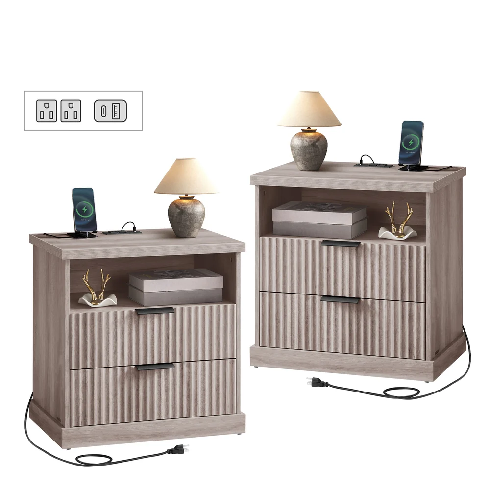 MAXE Collection - Set of 2 Nightstands with Charging Station - Image 2