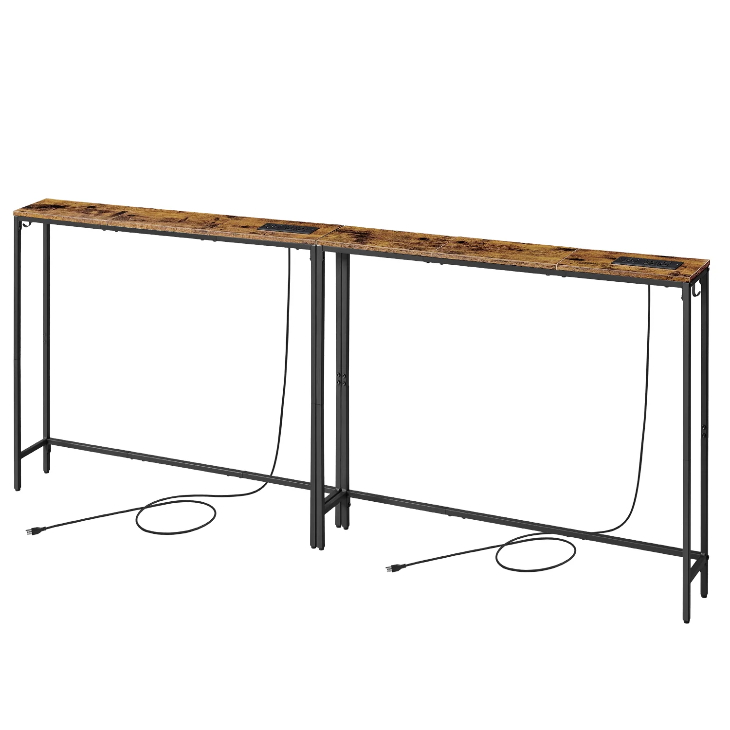 Set of slim console table with power outlets for sofa and entryway