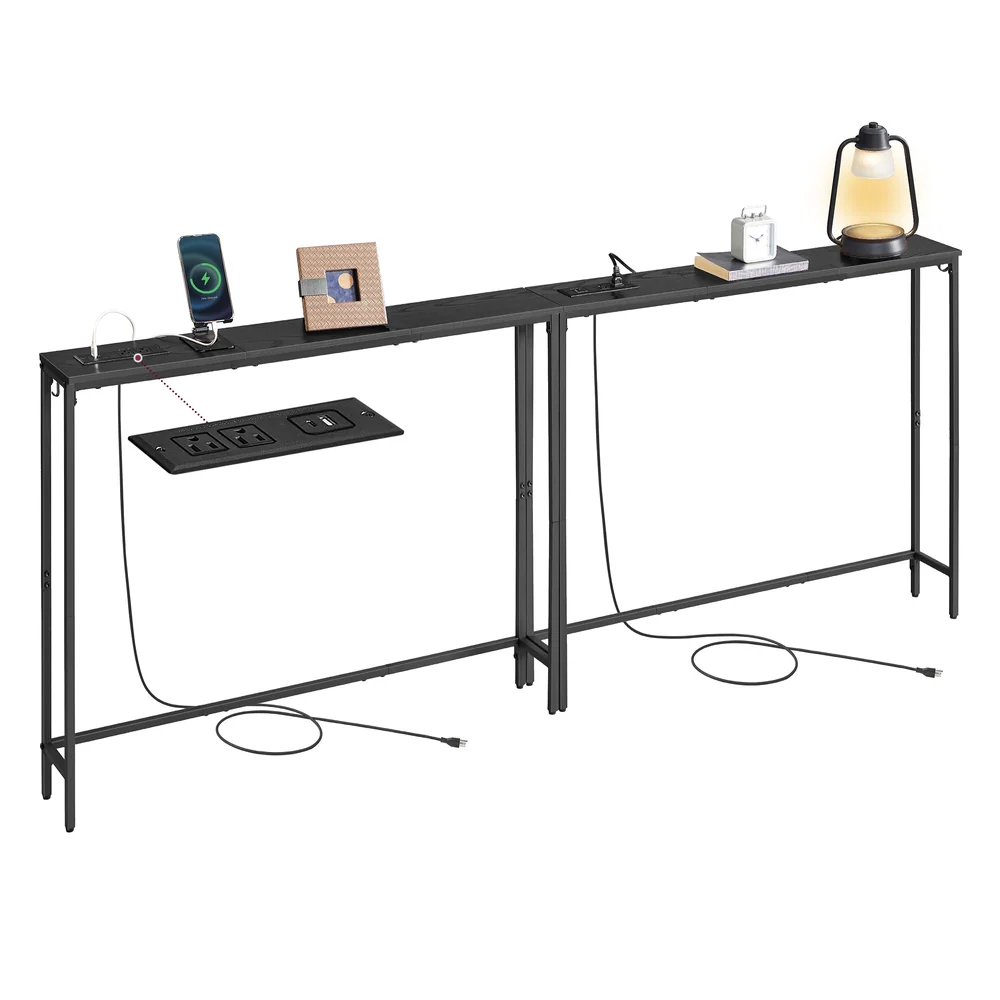 VASAGLE Set of 2 Console Tables with Power Outlets, Slim Behind Couch Sofa Tables - Image 2