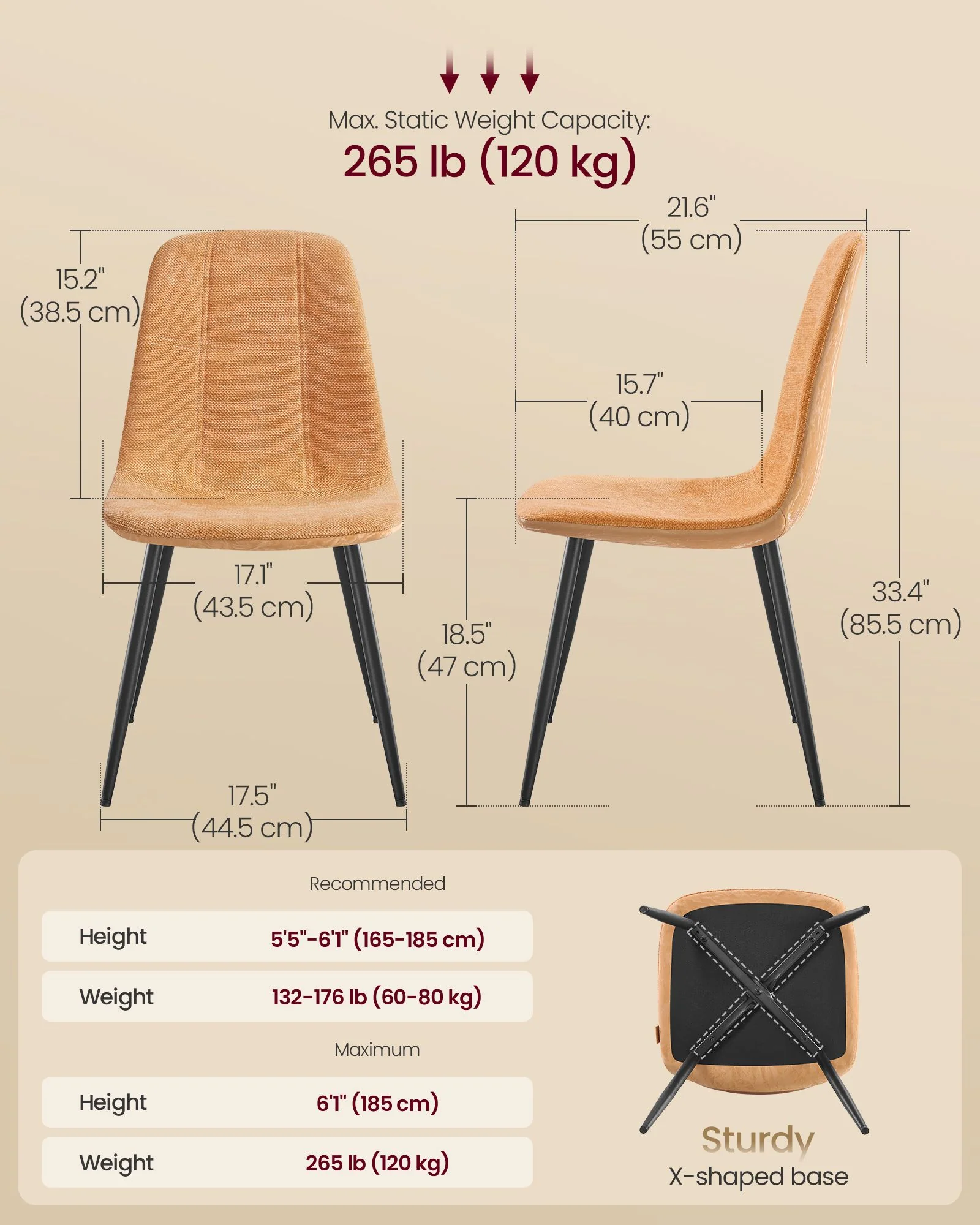 VASAGLE Set of 4 Dining Chairs