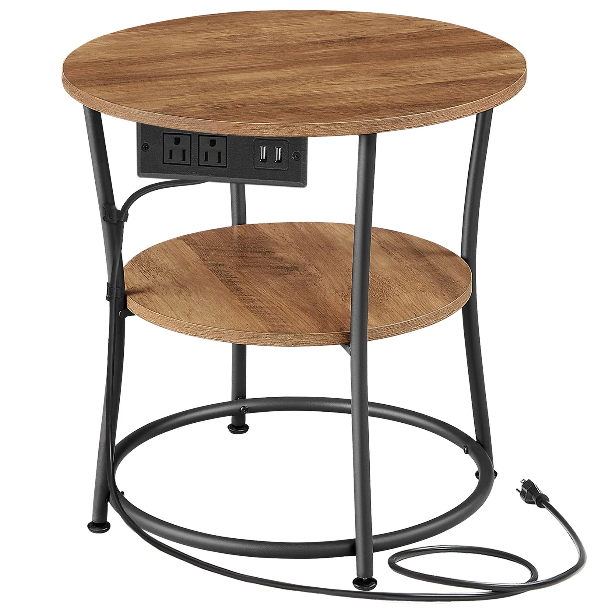 VASAGLE Side Table, 2-Tier Round End Table with Power Outlets - Image 2