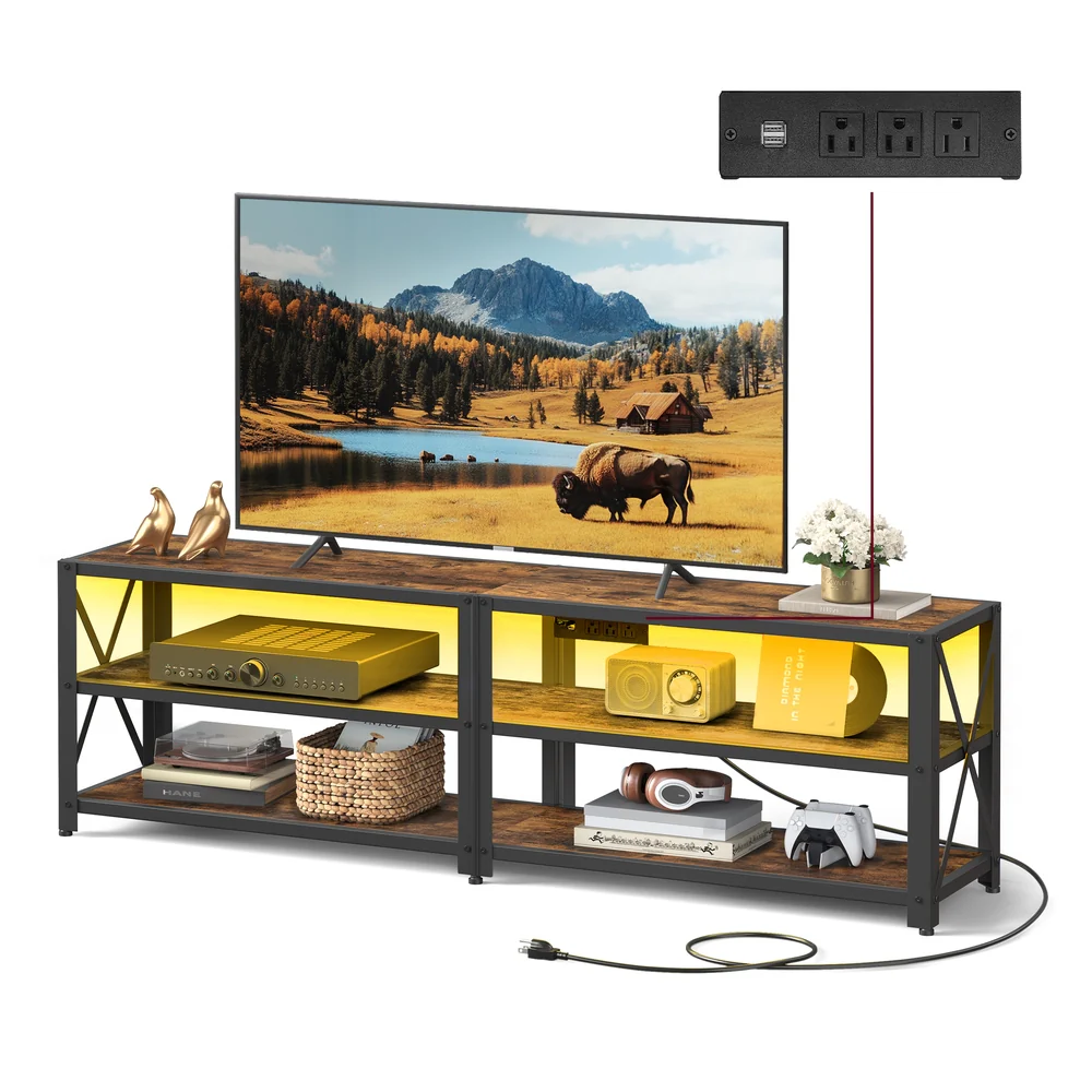 Daxton Collection - TV Stand with Power Outlets and LED Lights