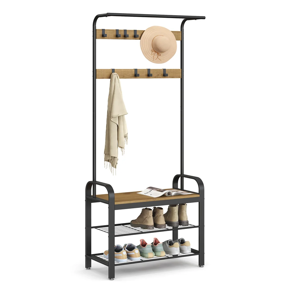 Vintage Coat Rack with Metal Frame - Image 4