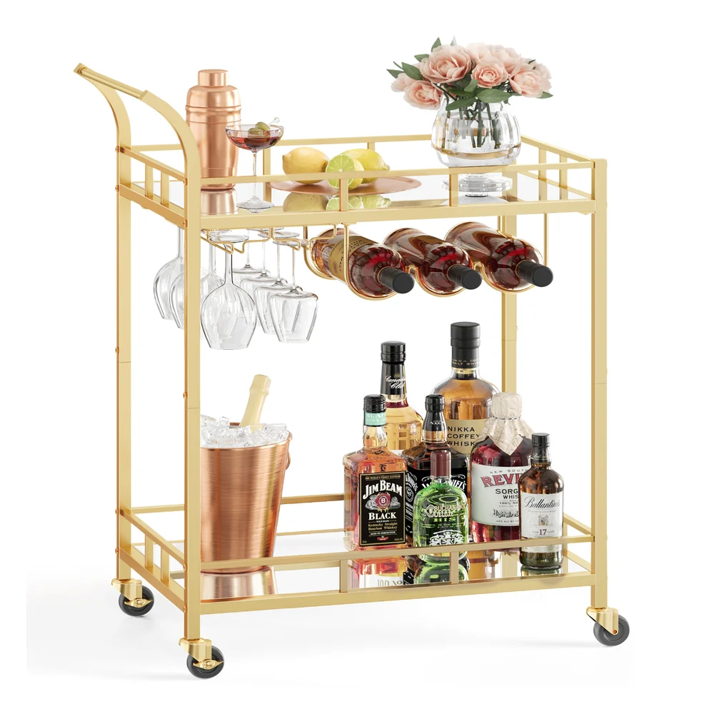 Wine Cart with 2 Mirrored Shelves