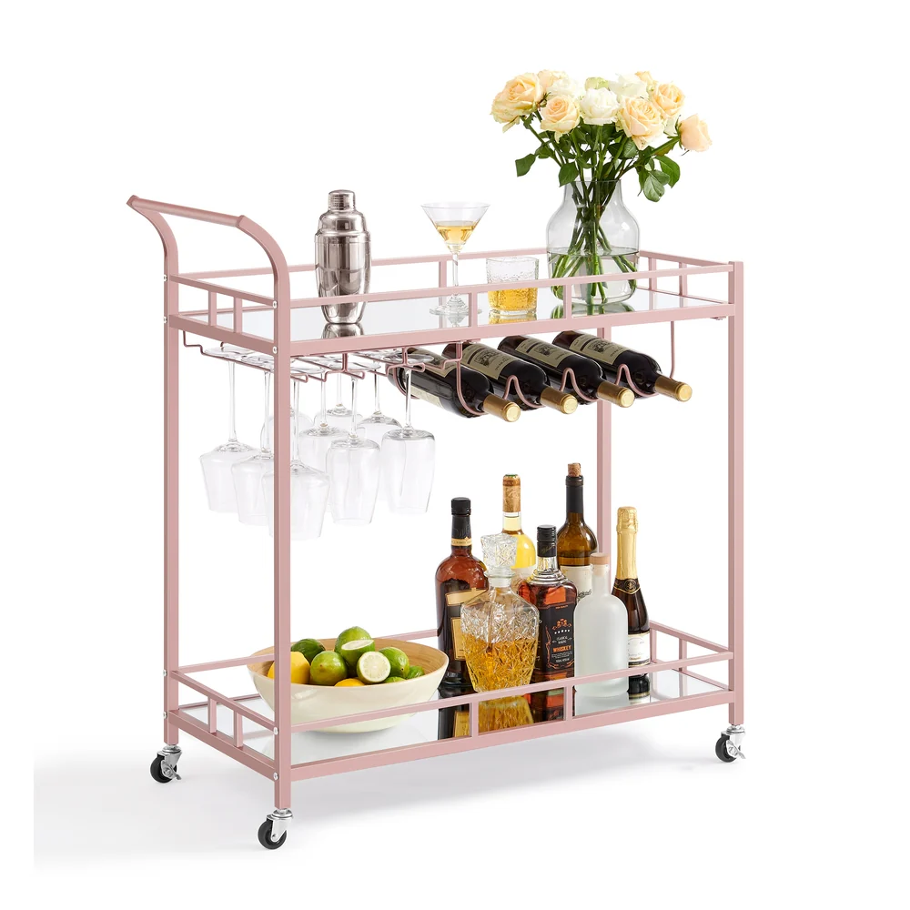 Wine Cart with 2 Mirrored Shelves - Image 2