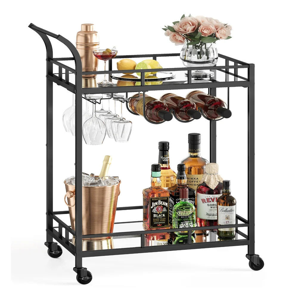 Wine Cart with 2 Mirrored Shelves - Image 3