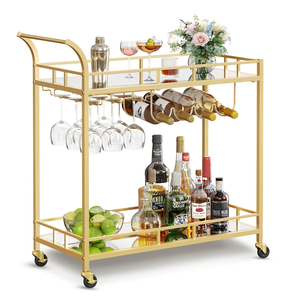 Wine Cart with 2 Mirrored Shelves - Image 4